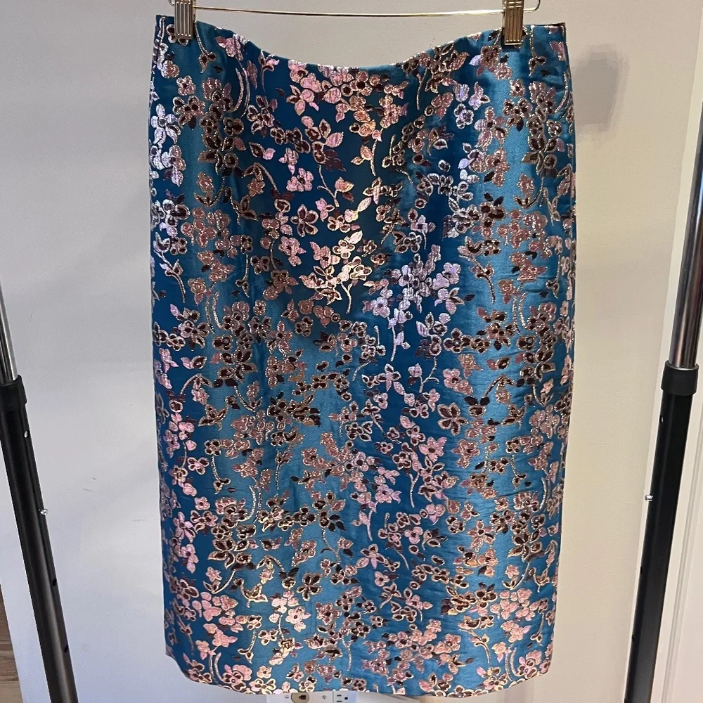 J. Crew Cherry Blossom Metallic Jacquard Two-Piece Skirt Set - Size 14
